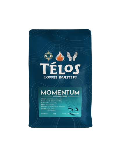 Télos Coffee Roasters Momentum medium roast coffee bag, front